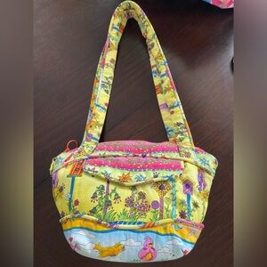 Colorful Bird & Flower Handmade Purse Whimsical Quilted Cotton